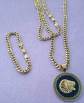 14k 6mm Gold Plated Cuban link Chain bracelet and Pendant