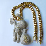 Large Size High Quality CZ stones Cartoon Money Bag Pendant Bling Iced Out