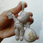 Large Size High Quality CZ stones Cartoon Money Bag Pendant Bling Iced Out