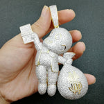 Large Size High Quality CZ stones Cartoon Money Bag Pendant Bling Iced Out