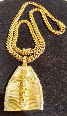 14k 8mm Gold Plated Cuban Link Chain Pendant and Bracelet Set