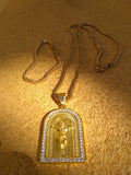 14k 3mm Gold plated Franco Chain Bracelet and Pendent Set
