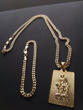 14k Gold Filled 3mm Cuban Link Chain Bracelet and Pendant Set