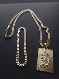 14k Gold Filled 3mm Cuban Link Chain Bracelet and Pendant Set