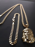 14k Gold Filled 3mm Cuban Link Chain Bracelet and Pendant Set
