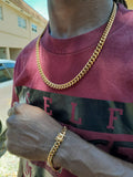 14k or 18k 8mm Gold Plated Cuban Link Chain and Bracelet Set