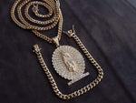 14k 6mm Gold Plated Cuban Link Chain Pendant and Bracelet Set