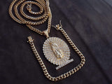 14k 6mm Gold Plated Cuban Link Chain Pendant and Bracelet Set