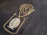 14k 6mm Gold Plated Cuban Link Chain Pendant and Bracelet Set