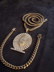 14k 6mm Gold Plated Cuban Link Chain Pendant and Bracelet Set