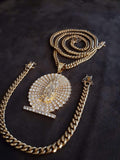 14k 6mm Gold Plated Cuban Link Chain Pendant and Bracelet Set