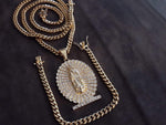 14k 6mm Gold Plated Cuban Link Chain Pendant and Bracelet Set