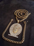 14k 6mm Gold Plated Cuban Link Chain Pendant and Bracelet Set