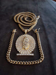 14k 6mm Gold Plated Cuban Link Chain Pendant and Bracelet Set