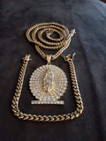 14k 6mm Gold Plated Cuban Link Chain Pendant and Bracelet Set