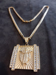 14k 6mm Gold Plated Cuban link Chain and Pendant
