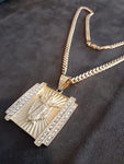 14k 6mm Gold Plated Cuban link Chain and Pendant