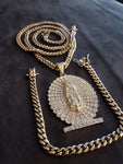 14k 6mm Gold Plated Cuban Link Chain Pendant and Bracelet Set