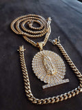 14k 6mm Gold Plated Cuban Link Chain Pendant and Bracelet Set