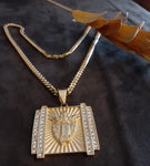 14k 6mm Gold Plated Cuban link Chain and Pendant