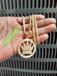 14k 6mm Gold Plated Cuban link Chain and Pendant
