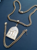 14k 8mm Gold Plated Cuban Link Chain Pendant and Bracelet Set