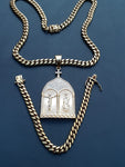 14k 8mm Gold Plated Cuban Link Chain Pendant and Bracelet Set