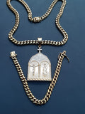 14k 8mm Gold Plated Cuban Link Chain Pendant and Bracelet Set