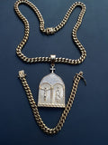 14k 8mm Gold Plated Cuban Link Chain Pendant and Bracelet Set