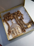 14k 8mm Gold Plated Cuban Link Chain Pendant and Bracelet Set
