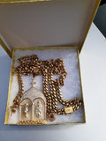 14k 8mm Gold Plated Cuban Link Chain Pendant and Bracelet Set