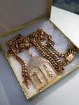 14k 8mm Gold Plated Cuban Link Chain Pendant and Bracelet Set