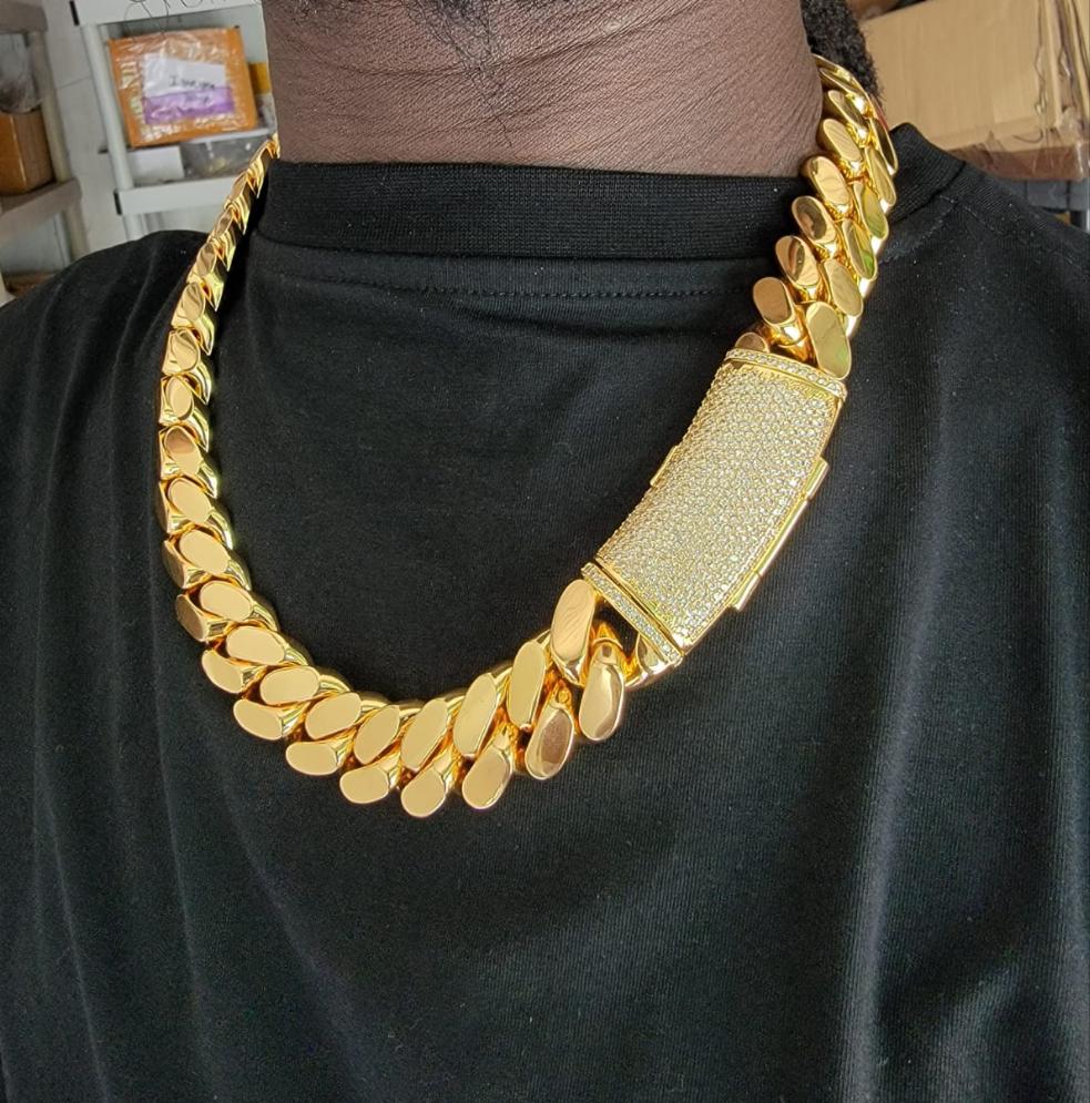 New styles Gold plated Miami Cuban link Big Boy 22mm Chain Cz Diamond ...