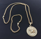 14k Gold Filled 3mm Cuban Link Chain Bracelet and Pendant Set