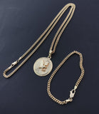14k Gold Filled 3mm Cuban Link Chain Bracelet and Pendant Set