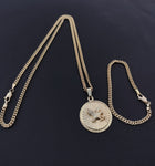 14k Gold Filled 3mm Cuban Link Chain Bracelet and Pendant Set