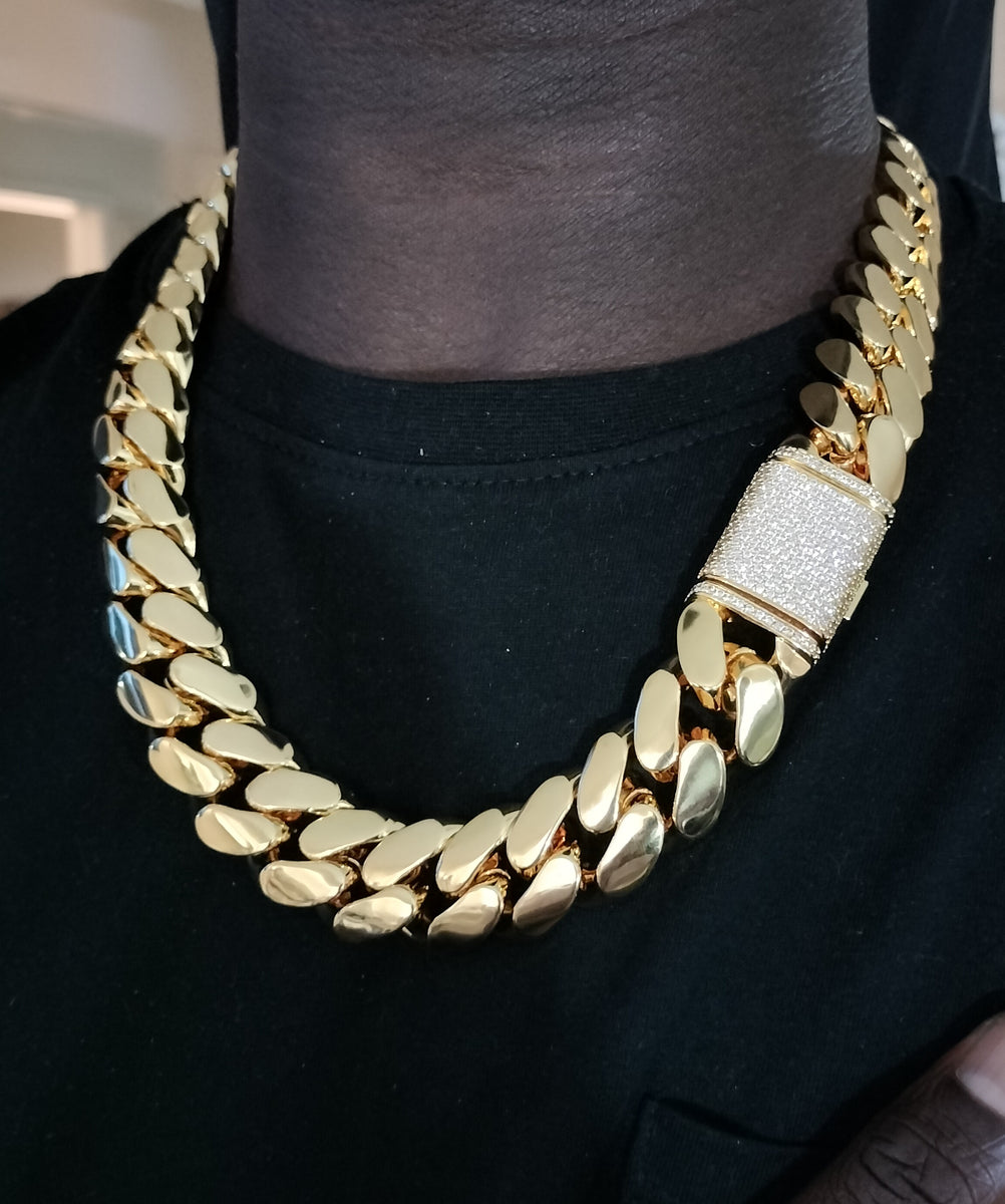 Gold plated Cuban link Big Boy 22mm Chain Cz Diamond Pave Lock – We-Got ...