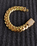 Gold plated Cuban link 15mm bracelet Cz Diamond Pave Lock