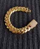 Gold plated Cuban link 15mm bracelet Cz Diamond Pave Lock