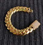 Gold plated Cuban link 15mm bracelet Cz Diamond Pave Lock