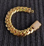 Gold plated Cuban link 15mm bracelet Cz Diamond Pave Lock