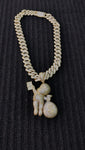 14k gold plated Iced out 20mm Big Cuban link Chain and Iced out  Gold plated Riche Rich Pendant
