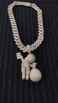 14k gold plated Iced out 20mm Big Cuban link Chain and Iced out  Gold plated Riche Rich Pendant
