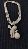 14k gold plated Iced out 20mm Big Cuban link Chain and Iced out  Gold plated Riche Rich Pendant