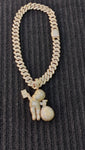 14k gold plated Iced out 20mm Big Cuban link Chain and Iced out  Gold plated Riche Rich Pendant