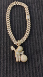 14k gold plated Iced out 20mm Big Cuban link Chain and Iced out  Gold plated Riche Rich Pendant
