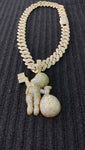 14k gold plated Iced out 20mm Big Cuban link Chain and Iced out  Gold plated Riche Rich Pendant