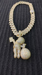 14k gold plated Iced out 20mm Big Cuban link Chain and Iced out  Gold plated Riche Rich Pendant