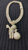 14k gold plated Iced out 20mm Big Cuban link Chain and Iced out  Gold plated Riche Rich Pendant