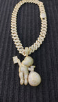 14k gold plated Iced out 20mm Big Cuban link Chain and Iced out  Gold plated Riche Rich Pendant